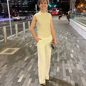 Elegant Winter White Wide Leg Trouser Flowy Palazzo Pant